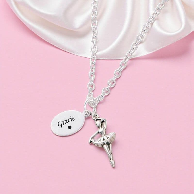 Ballerina Necklace Personalised with Engraved Tag | Jewels 4 Girls