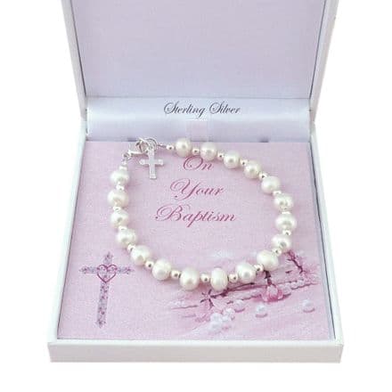Baptism Bracelet with Freshwater Pearls and Sterling Silver