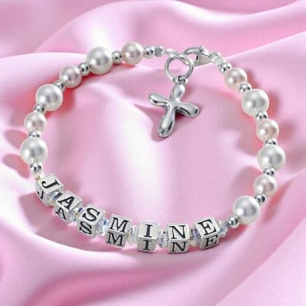 Baptism or Christening Name Bracelet - Rounded Cross