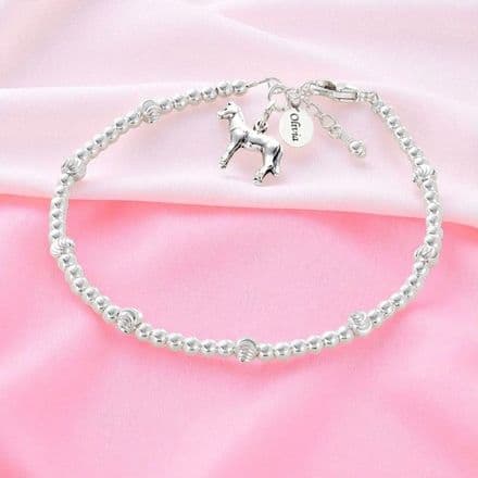 Beaded Silver Bracelet with Engraved Tag and Horse Charm