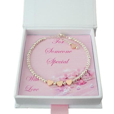 Beautiful Bracelet with Rose Gold Hearts for a Woman or Girl