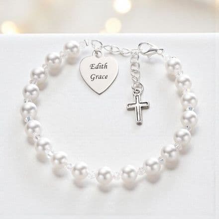 Beautiful Christening Bracelet with Engraving and Tibetan Cross