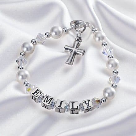 Beautiful Christening Name Bracelet with Silver Cross