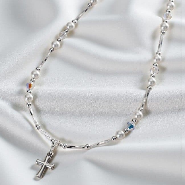 Beautiful First Holy Communion Necklace with Silver Cross | Jewels 4 Girls