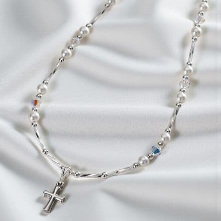 Beautiful First Holy Communion Necklace with Silver Cross