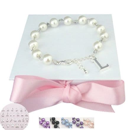 Beautiful Glass Pearl Bracelets for Bridesmaids with Letter Charm