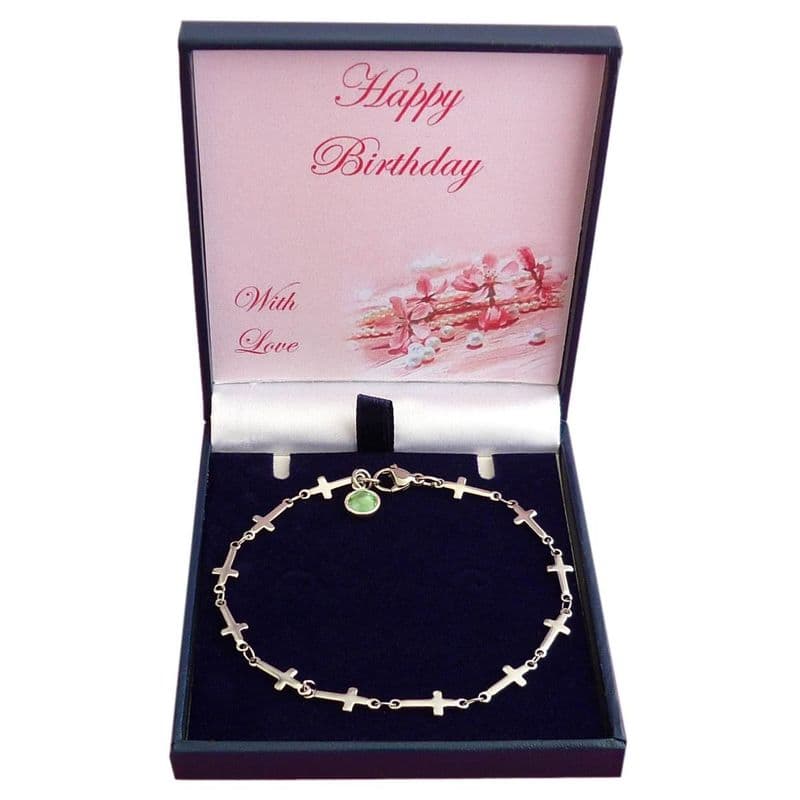 Birthday Bracelet with Birthstone and Cross Link Chain | Jewels 4 Girls