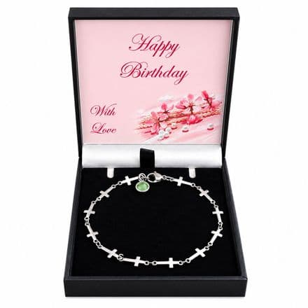 Birthday Bracelet with Birthstone and Cross Link Chain