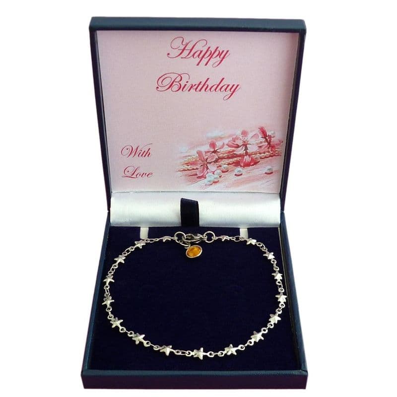Birthday Bracelet with Birthstone and Star Link Chain | Jewels 4 Girls