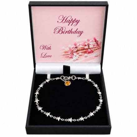 Birthday Bracelet with Birthstone and Star Link Chain