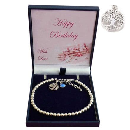Birthday Bracelet with Tree of Life and Birthstone Charms