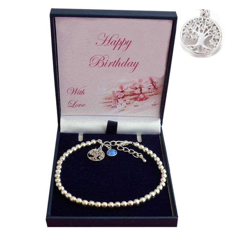 Birthday Bracelet with Tree of Life and Birthstone Charms Jewels