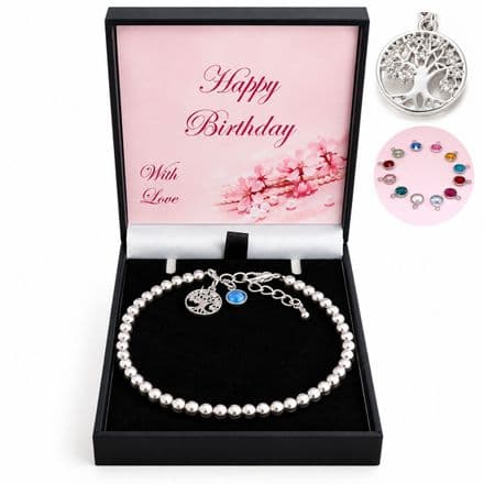 Birthday Bracelet with Tree of Life and Birthstone Charms