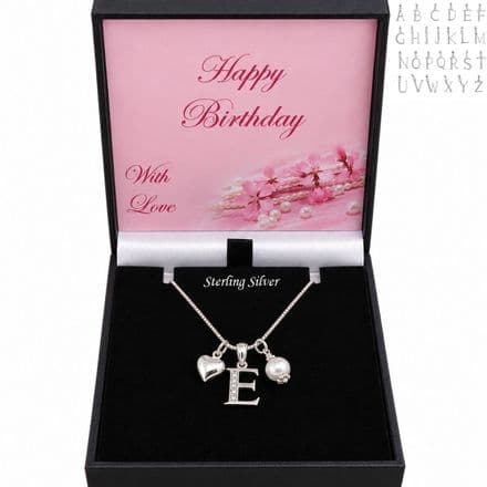 Birthday Gift .925 Sterling Silver Initial, Letter Necklace