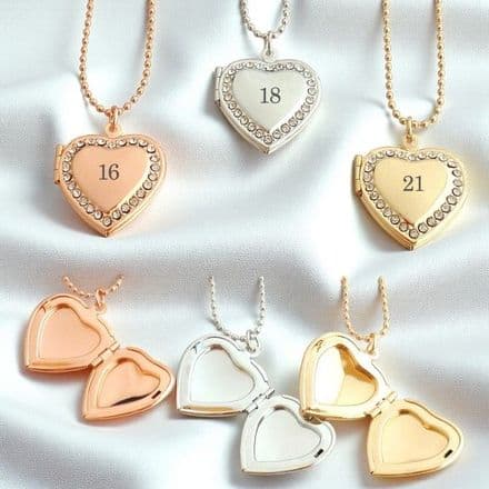 Birthday Heart Locket Necklace, Gift for 16th, 18th, 21st