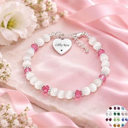 Birthstone and Cats Eye Bracelet with Engraved Heart