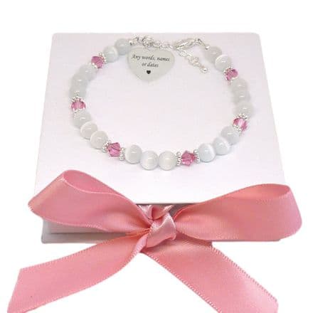 Birthstone and Cats Eye Bracelet with Engraved Heart