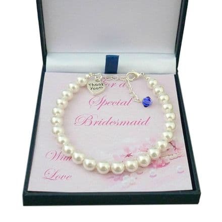 Birthstone Bracelet, Card Mount for Bridesmaid or Flower Girl