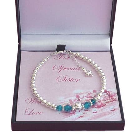 Birthstone Bracelet, Fluted Bead, Card Mount for Nanny, Auntie etc
