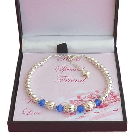 Birthstone Bracelet, Fluted Beads, Card for Sister, Friend, Mum etc