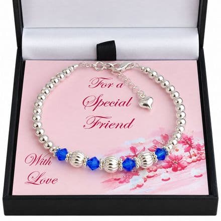 Birthstone Bracelet, Fluted Beads, Card for Sister, Friend, Mum etc