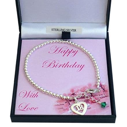 Birthstone Bracelet for 18th Birthday, Sterling Silver Beads