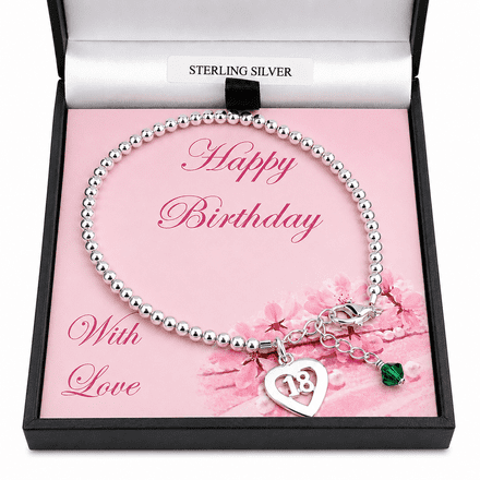 Birthstone Bracelet for 18th Birthday, Sterling Silver Beads