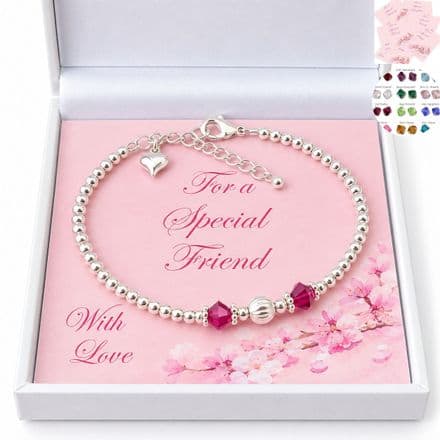 Birthstone Bracelet for Friend, Sister etc, with Fluted Bead