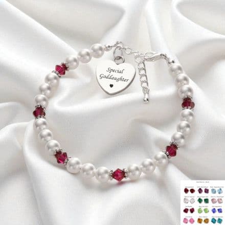 Birthstone Bracelet for Goddaughter with Engraved Heart