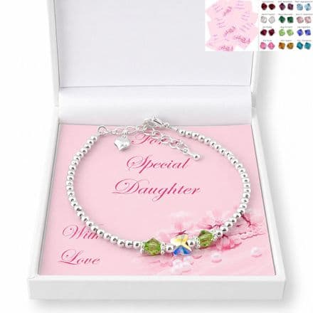 Birthstone Bracelet for Mum, Nanny, Daughter etc, with Butterfly Bead