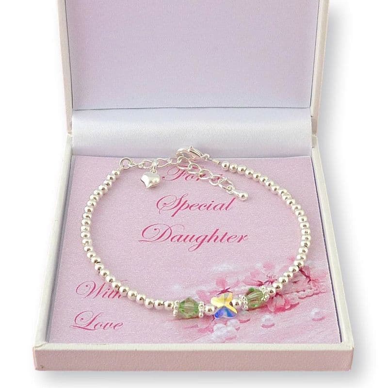 Birthstone Bracelet for Mum, Nanny etc, with Butterfly Bead | Jewels 4 Girls
