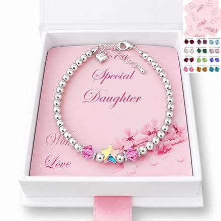 Birthstone Bracelet for Mum, Nanny etc, with Star Bead