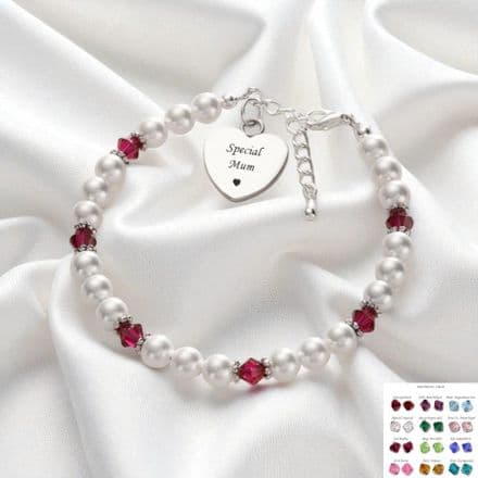 Birthstone Bracelet for Mum with Engraved Heart