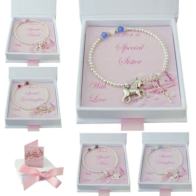 Birthstone Bracelet in Gift Box for Daughter, Mum etc | Jewels 4 Girls
