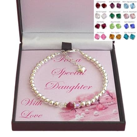 Birthstone Bracelet on Card Mount for Daughter, Mummy etc