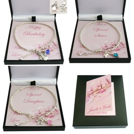Birthstone Bracelet on Card Mount for Daughter, Sister etc