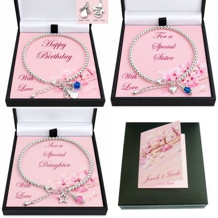 Birthstone Bracelet on Card Mount for Daughter, Sister etc