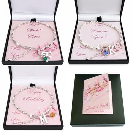 Birthstone Bracelet on Card Mount with Letter Charm