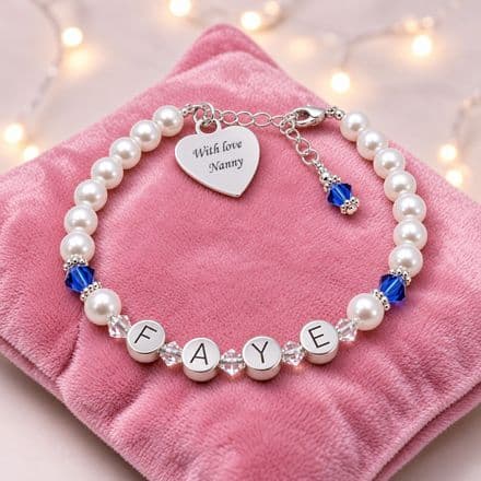 Birthstone Bracelet Personalised with Engraving