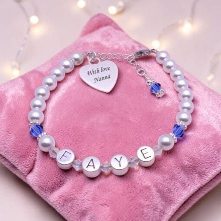 Birthstone Bracelet Personalised with Engraving