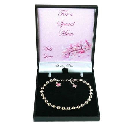 Birthstone Bracelet, Sterling Silver Beads in a Gift Box for Special Mum, Special Daughter etc...
