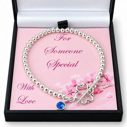 Birthstone Bracelet, Sterling Silver Beads with Toggle Clasp