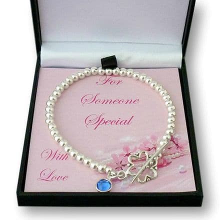 Birthstone Bracelet, Sterling Silver Beads with Toggle Clasp