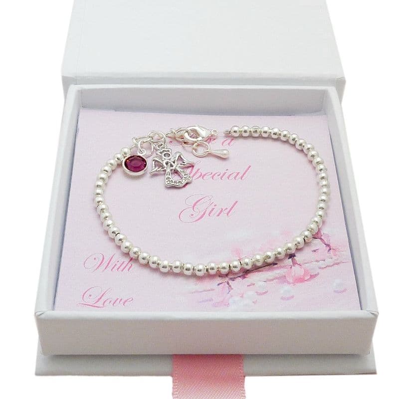 Birthstone Bracelet with Angel Charm. Gift for Granddaughter, Daughter...| Jewels 4 Girls