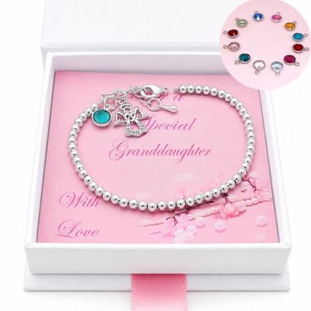 Birthstone Bracelet with Angel Charm. Gift for Granddaughter, Daughter...