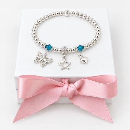 Birthstone Bracelet with Charm Choice in Gift Box