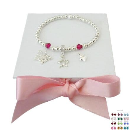 Birthstone Bracelet with Charm Choice in Gift Box