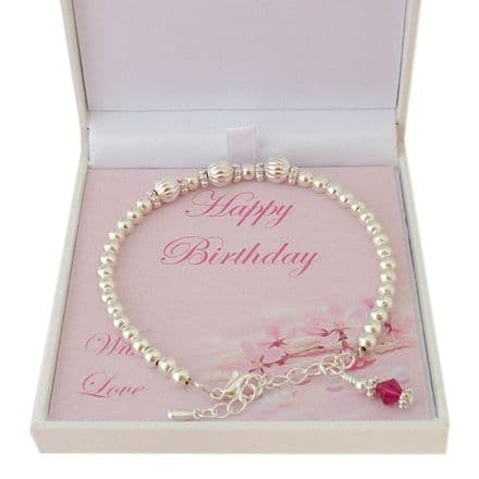 Birthstone Bracelet with Fluted Beads in Special Gift Box