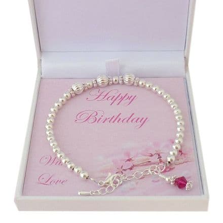 Birthstone Bracelet with Fluted Beads in Special Gift Box