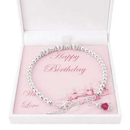 Birthstone Bracelet with Fluted Beads in Special Gift Box